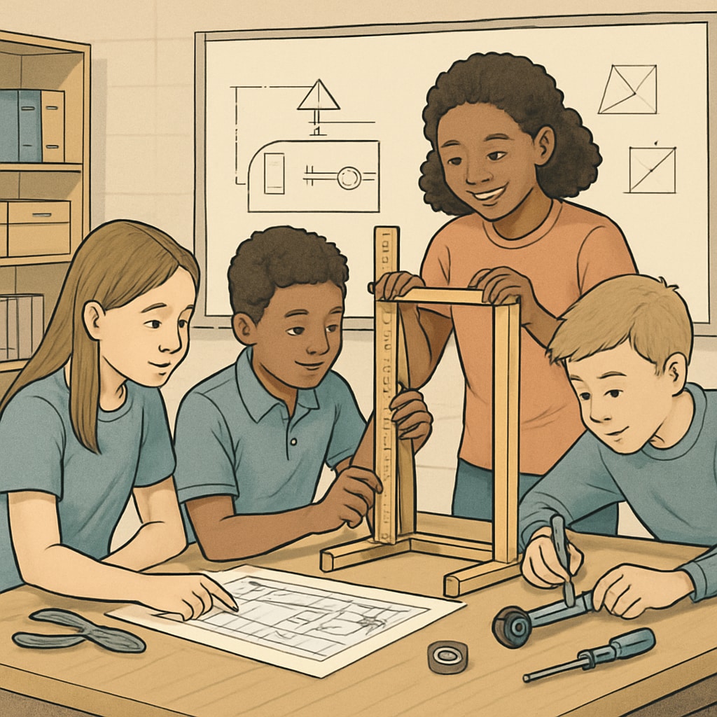 K12 students engaged in an engineering project together, illustrating engineering design thinking.