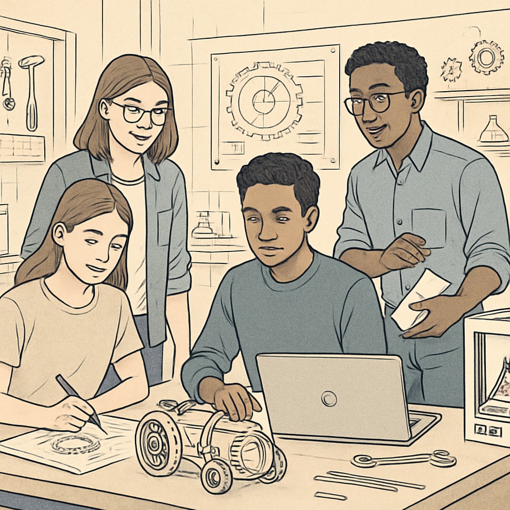 University students working on a design engineering project to highlight the connection between early education and higher studies.