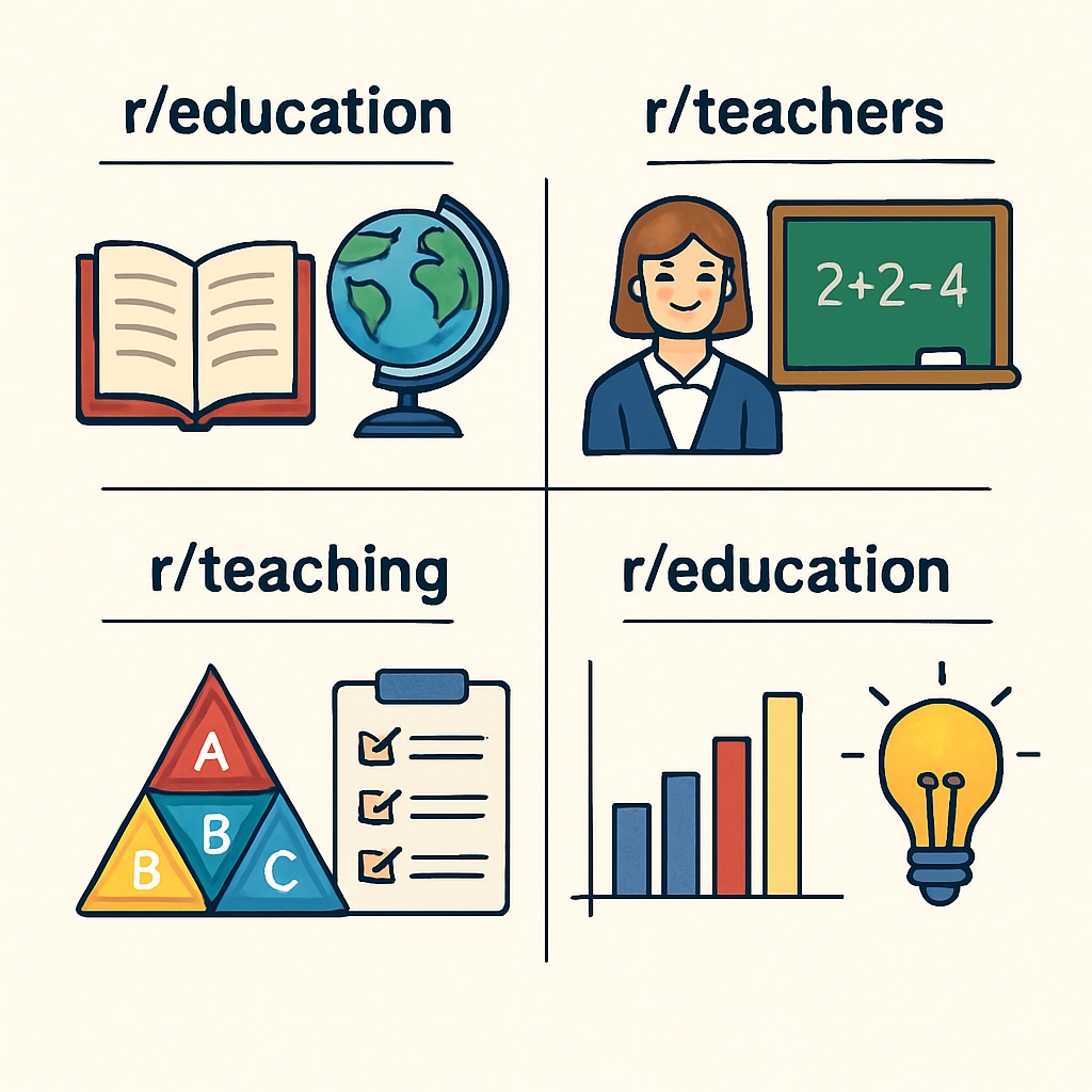 A visual representation of popular education-related subreddits, highlighting their diversity and focus areas. Popular education subreddits on Reddit showcased in a visual network format.