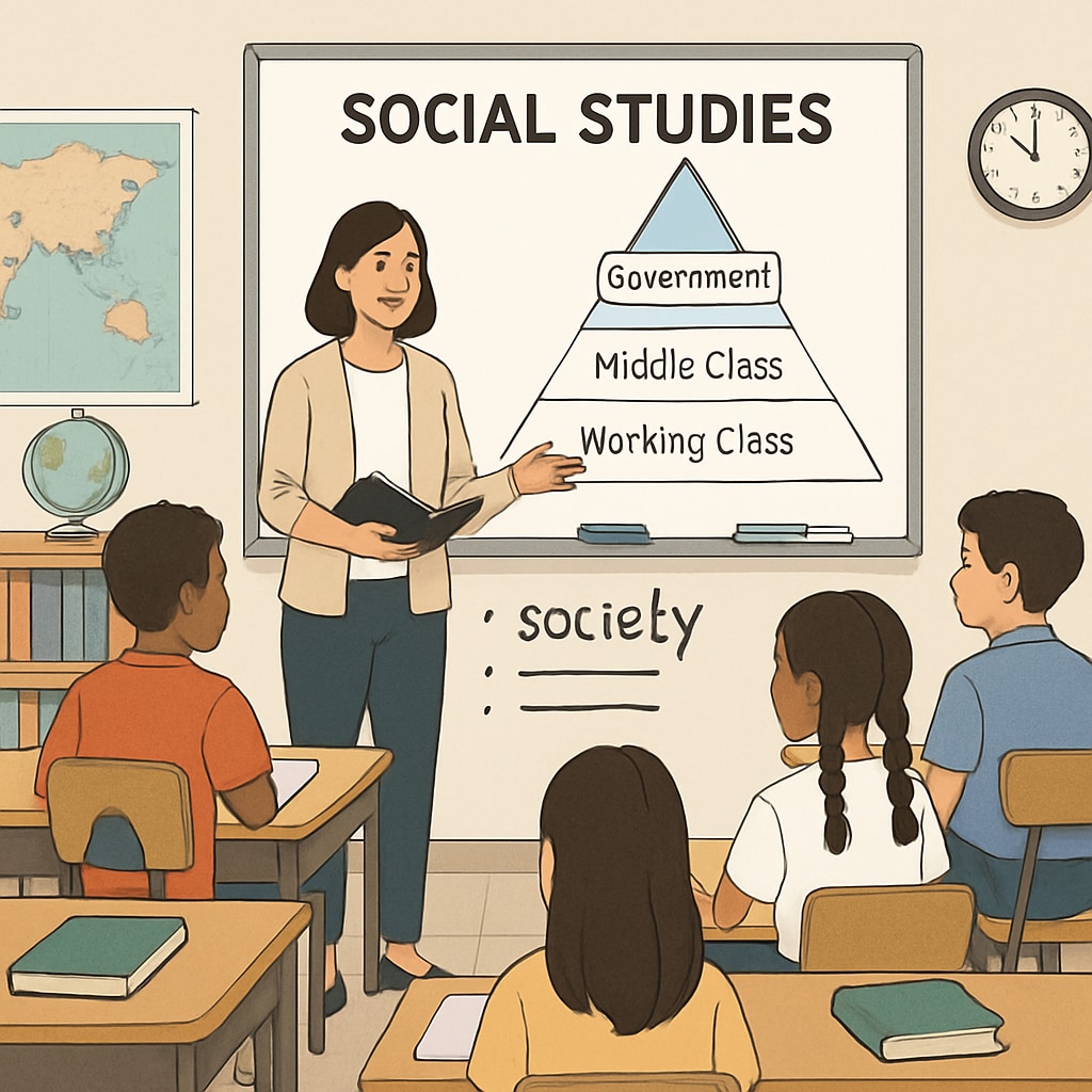 Social studies class discussing societal structures and mobility in K-12 education.