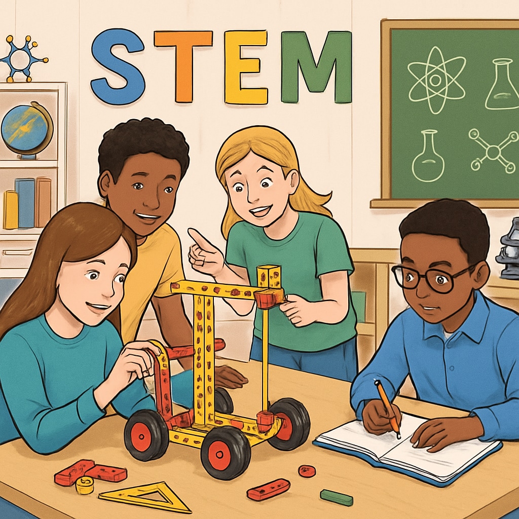 A classroom featuring students engaged in a STEM activity, highlighting the importance of advanced education programs. Students participating in STEM activities, relevant to higher education preparation.