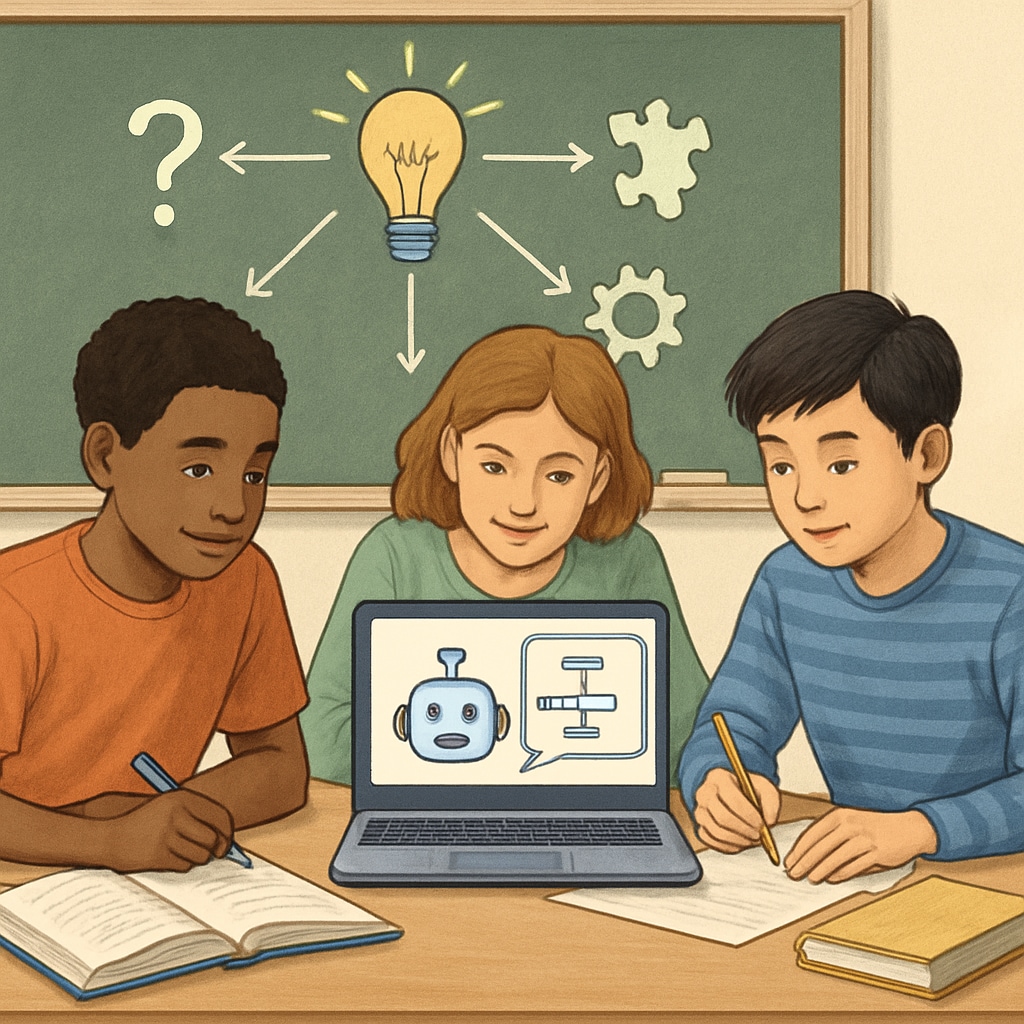 Collaborative learning with AI assistance in modern classrooms.