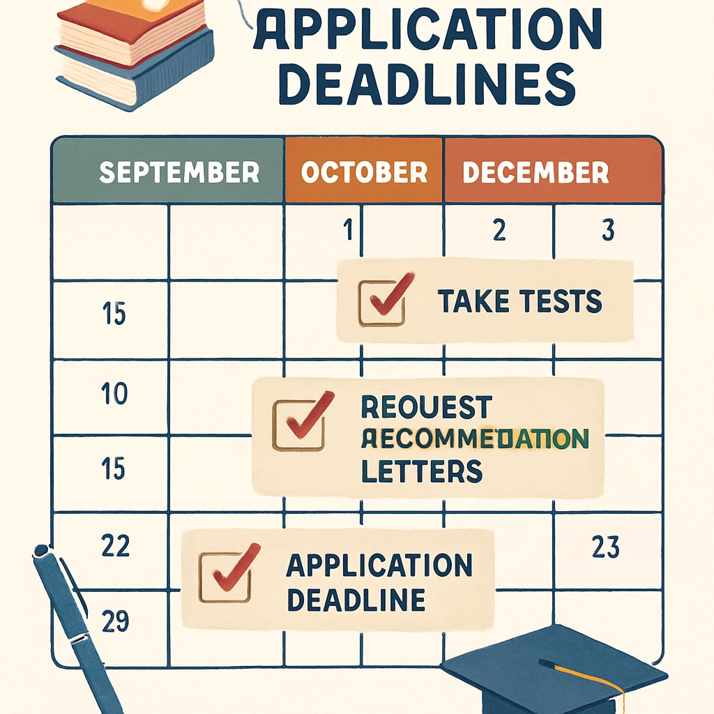 A calendar with marked deadlines for U.S. master's applications. Calendar showing application deadlines for U.S. master's programs.