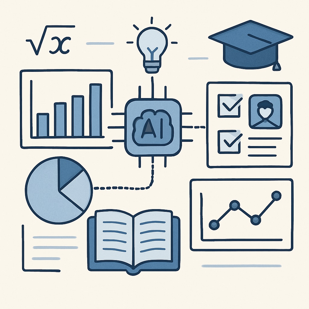 A conceptual graphic showing AI analyzing educational data to customize learning and testing. AI analyzing data for personalized learning and assessment.