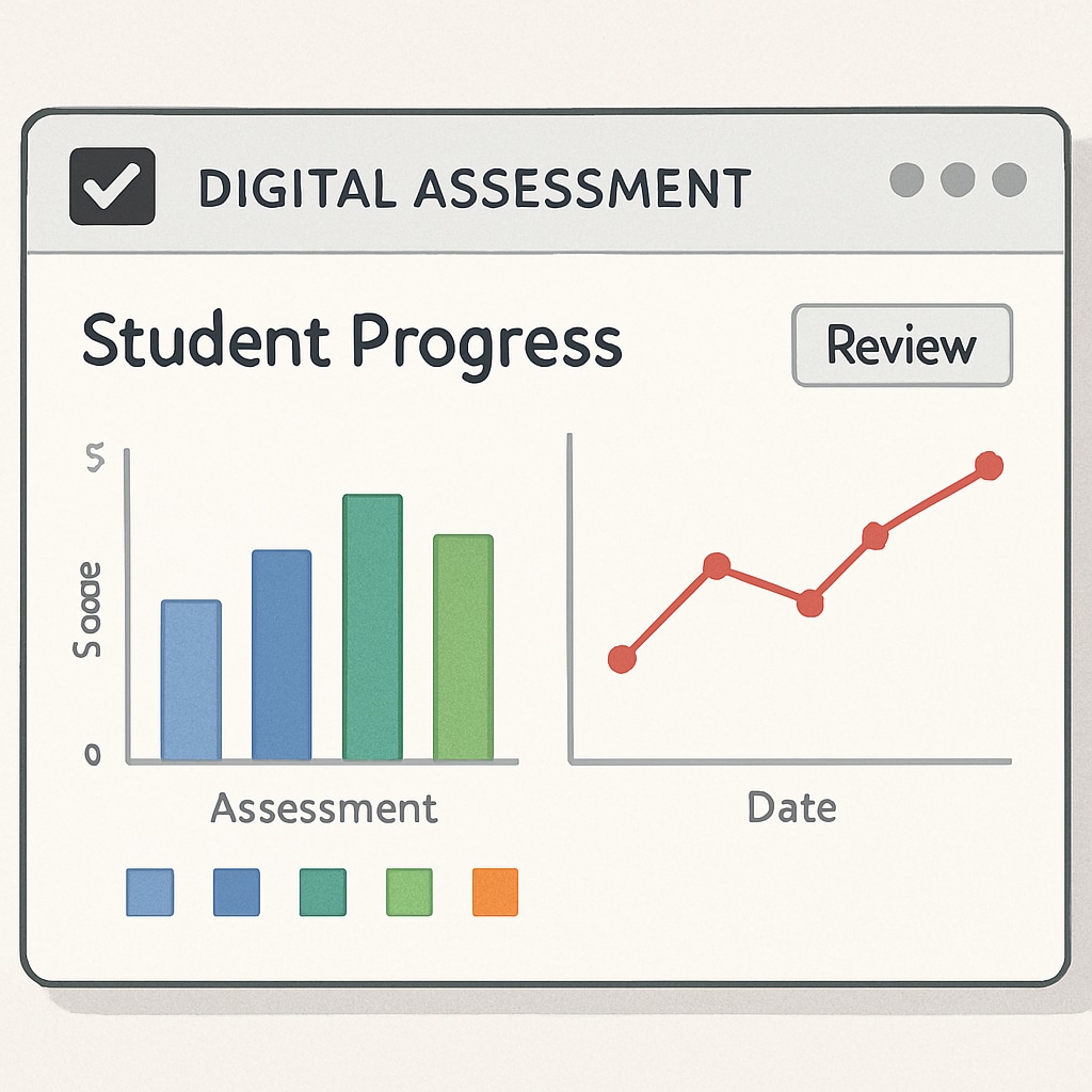 Digital assessment software interface showing student progress charts. Digital software showing student progress charts for effective assessment.