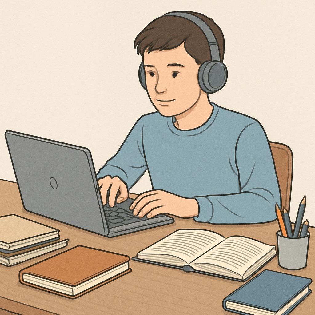 High school student using online education resources