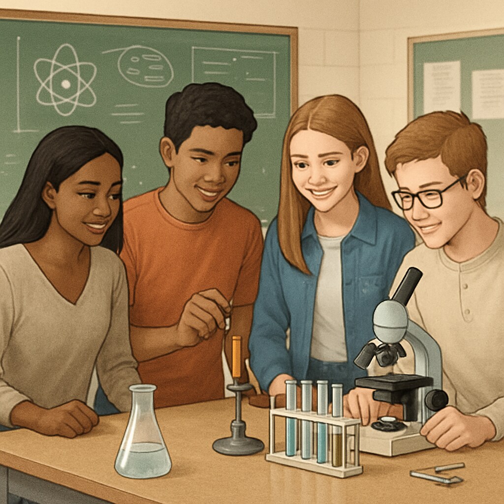 Diverse students working on a science experiment, representing inclusive teaching strategies.