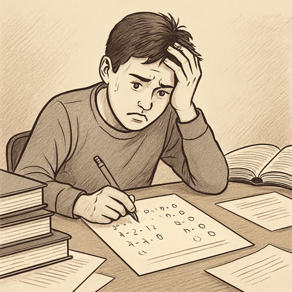 Student experiencing math anxiety while solving multiple-choice questions.