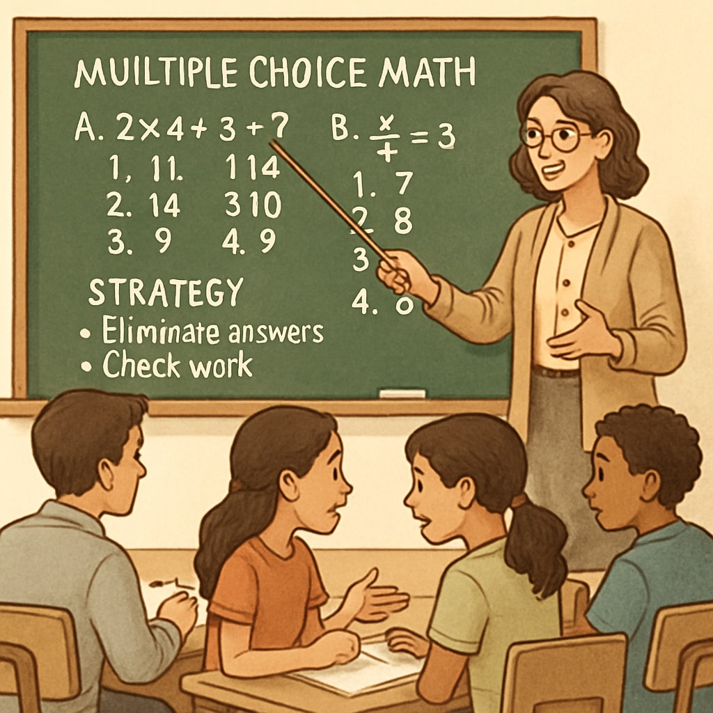 Students being taught strategies to tackle multiple-choice math questions.