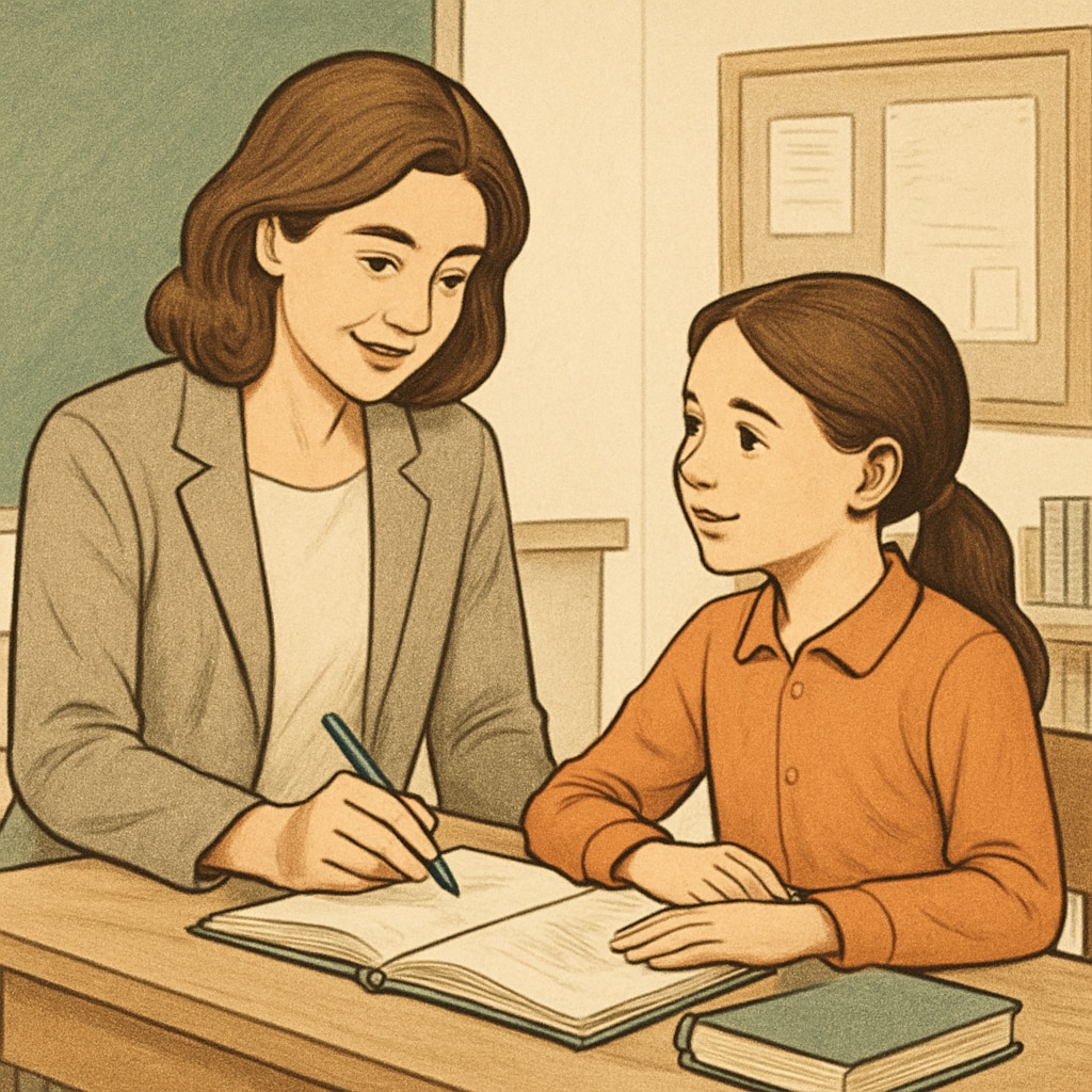 A teacher and student working together in a calm, supportive learning environment, symbolizing nurturing education methods. A teacher and student collaborating in a supportive environment, emphasizing nurturing education.