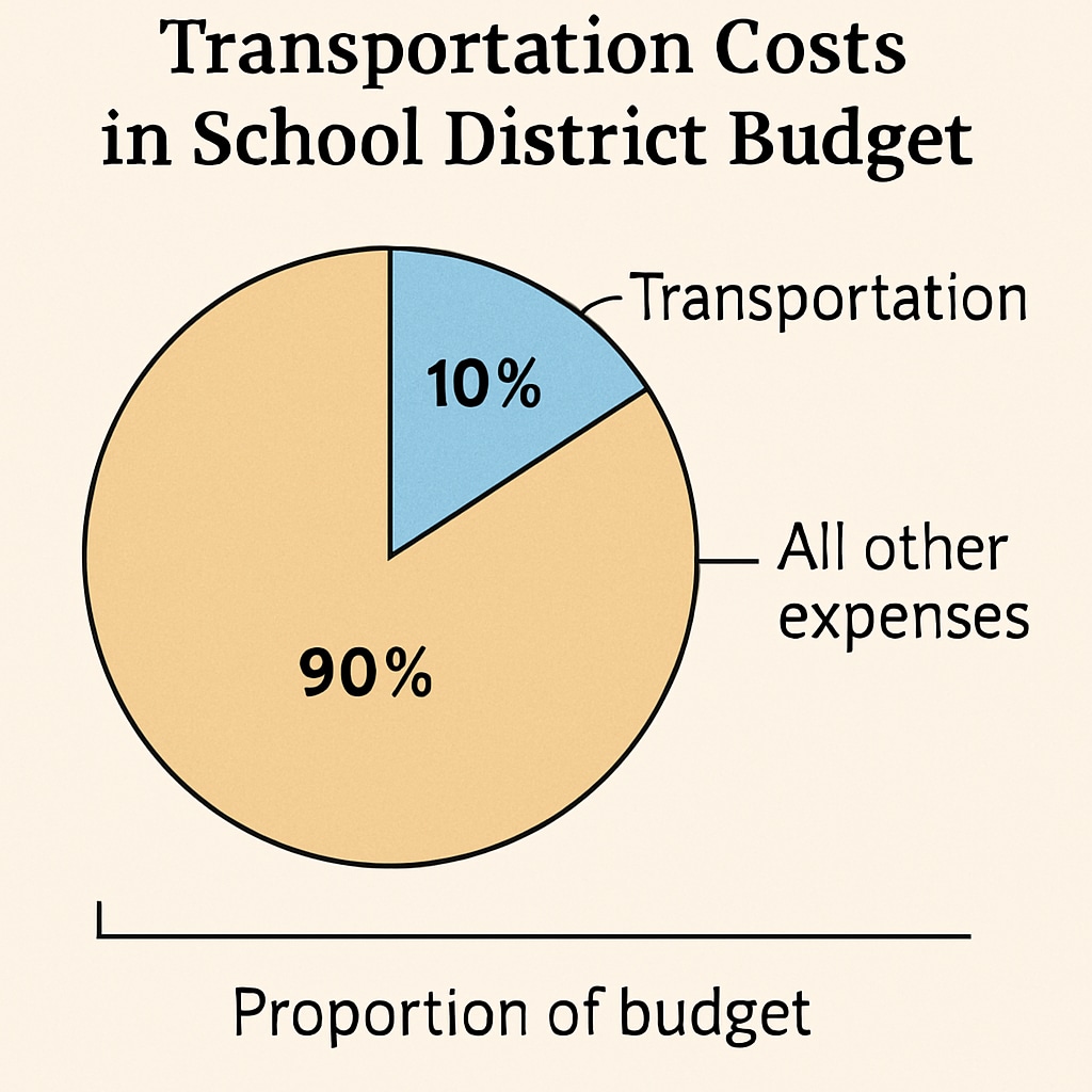 A graph showing the proportion of transportation costs in a school district budget. A graph depicting transportation expenses in a school budget, highlighting their influence on per-student spending calculations.