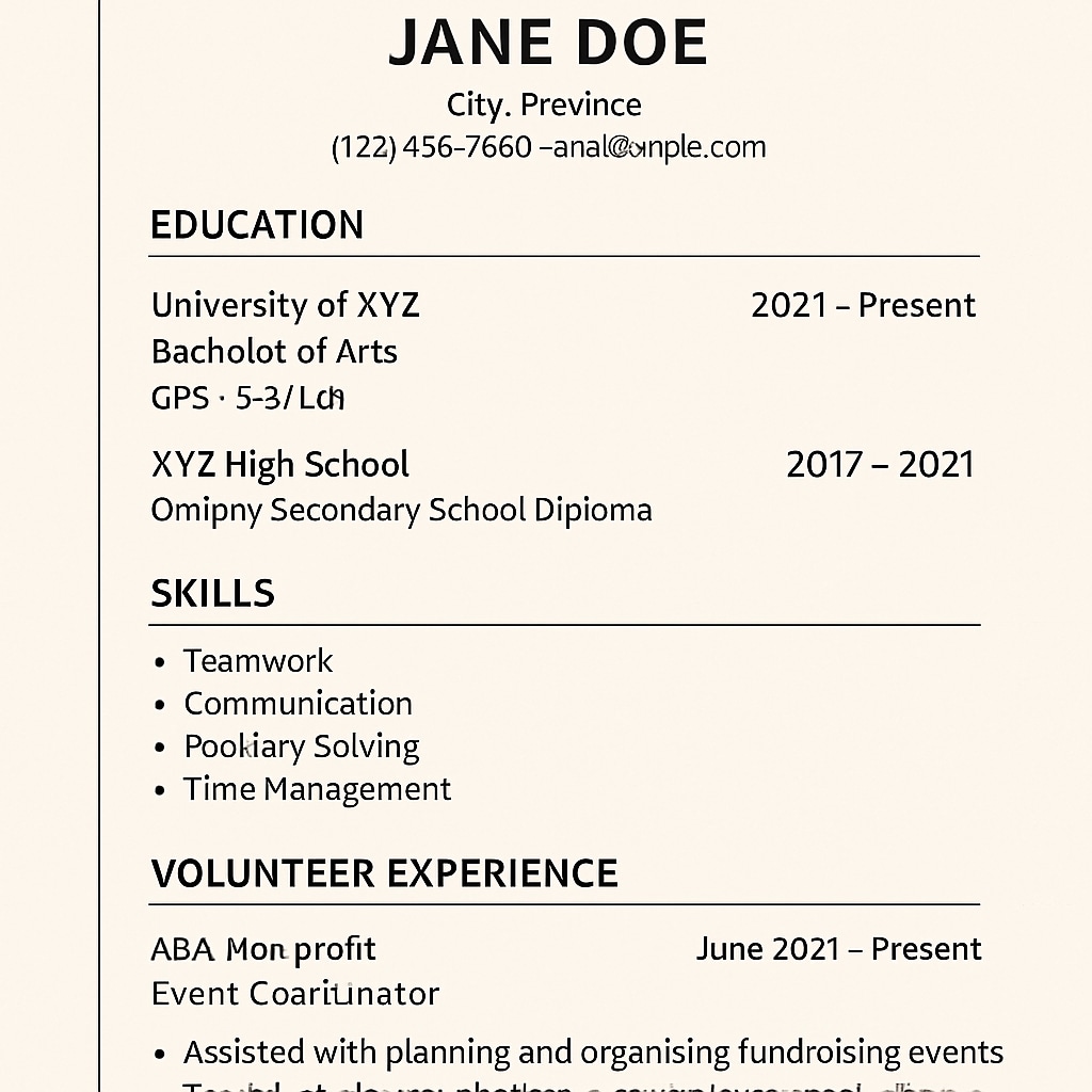 Professional student resume template adhering to Canadian standards.