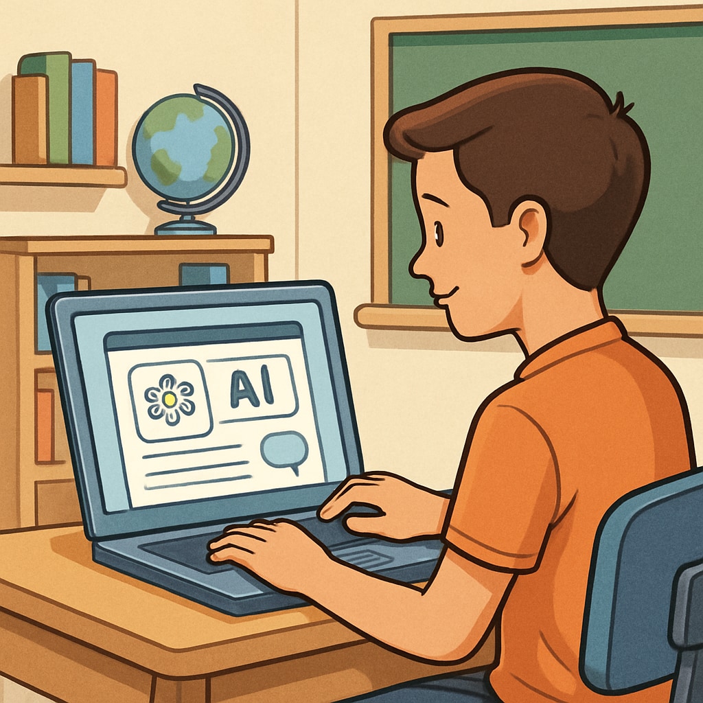 A student using a laptop with an AI tool like ChatGPT, illustrating its role in education. A student working on a laptop with an AI tool, highlighting academic integrity challenges.