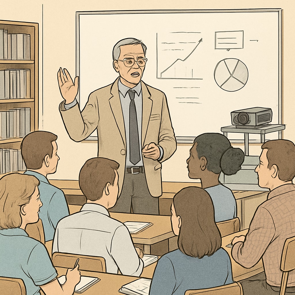 A group of adult learners in a classroom setting, actively engaging with a professor. Adult learners in a classroom, showcasing the diversity of GED holders in higher education.