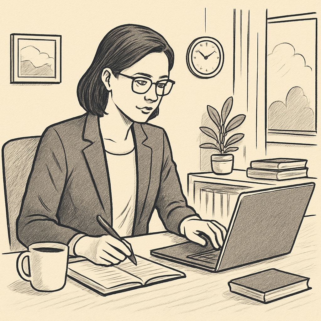 A working professional studying on a laptop from the comfort of their home, highlighting the flexibility of online education. Professional studying online, showcasing flexibility in affordable business degrees