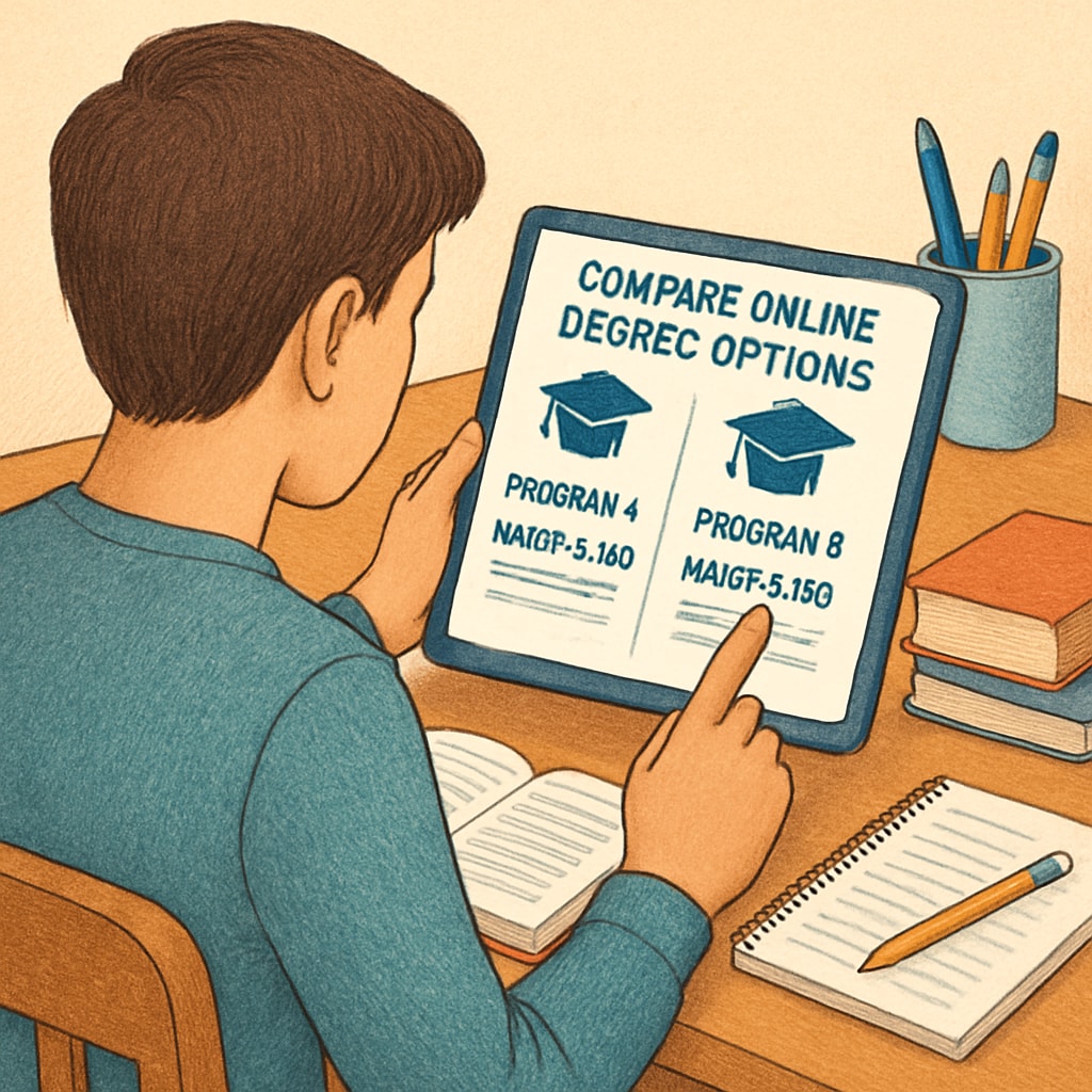 A student comparing online degree options on a tablet, symbolizing the process of selecting an affordable program. Student researching affordable online business degree programs