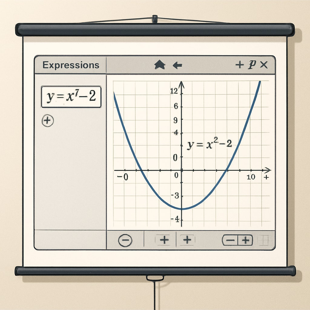 A digital graphing tool displayed on a classroom projector to assist with teaching functions in mathematics. A digital graphing tool used for teaching mathematics.