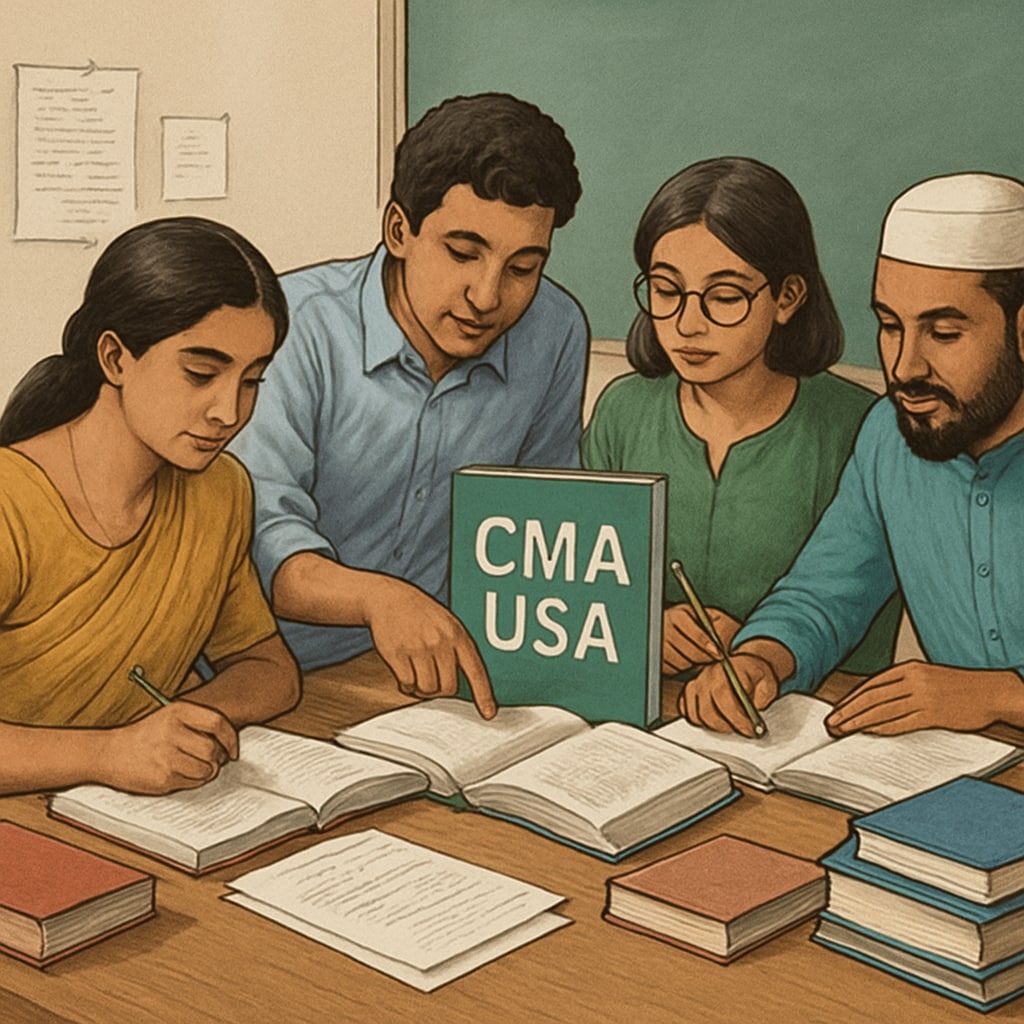 Kerala students preparing for CMA USA certification in a collaborative environment.