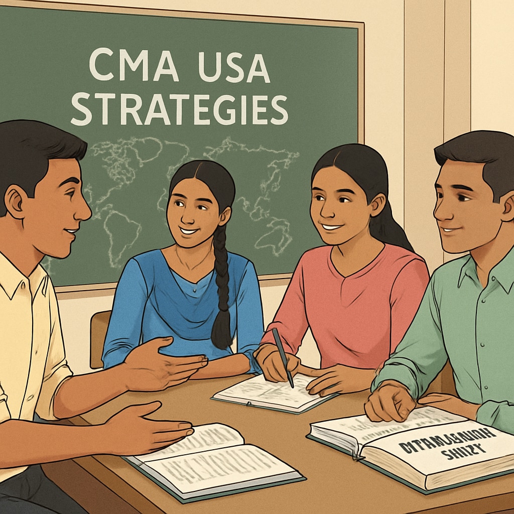 Kerala students collaborating on CMA USA strategies in a classroom setting.
