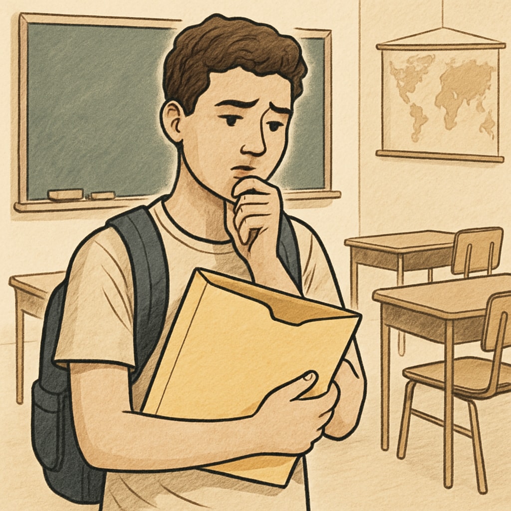 Student holding an empty folder, representing challenges in accessing transcripts with unpaid balances.