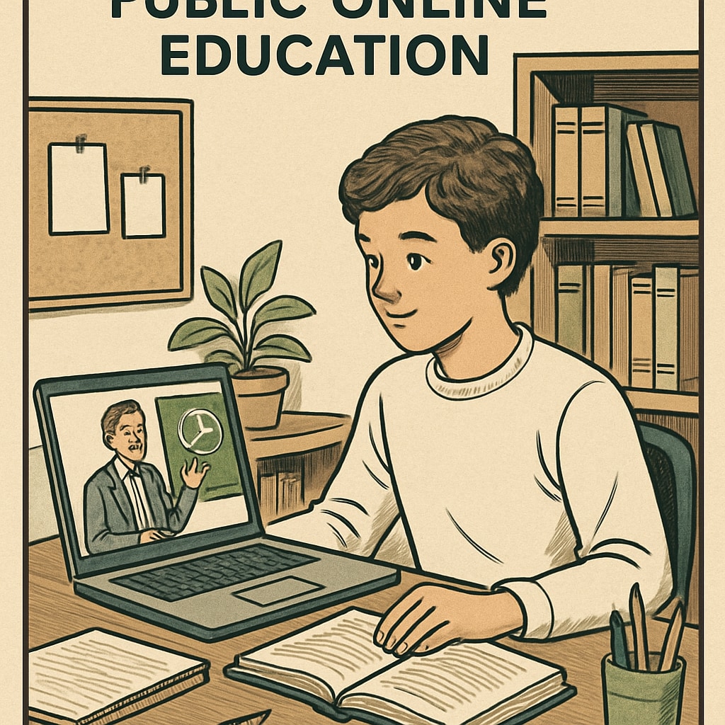 A student engaging in an online class on a laptop, representing the flexibility of public online schools. Student participating in a virtual class, highlighting the flexibility of public online schools.