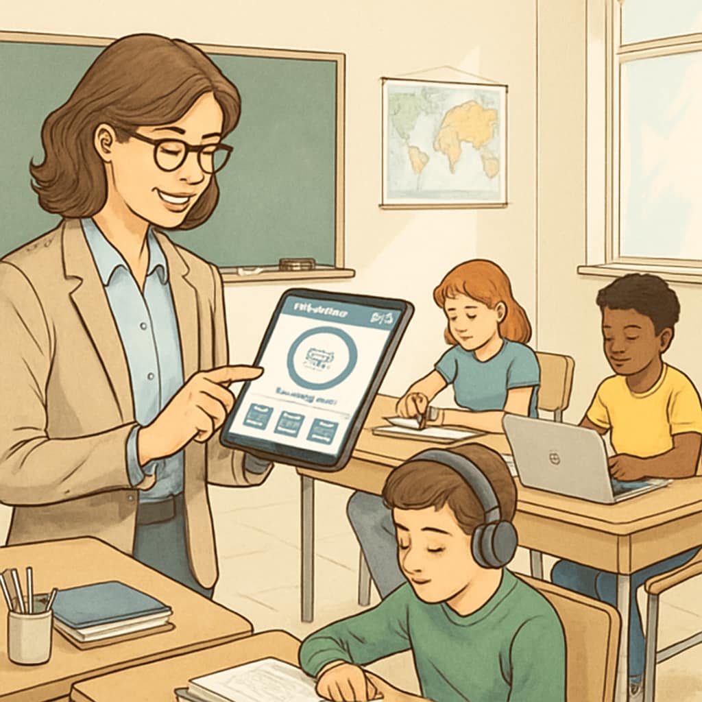Teacher using EdChanger Pro in a classroom setting.