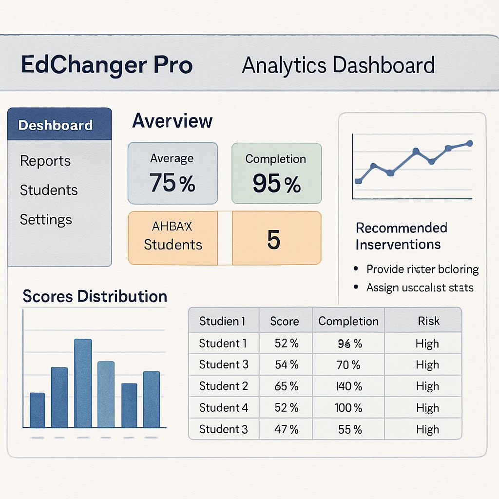 EdChanger Pro analytics dashboard with student performance data.
