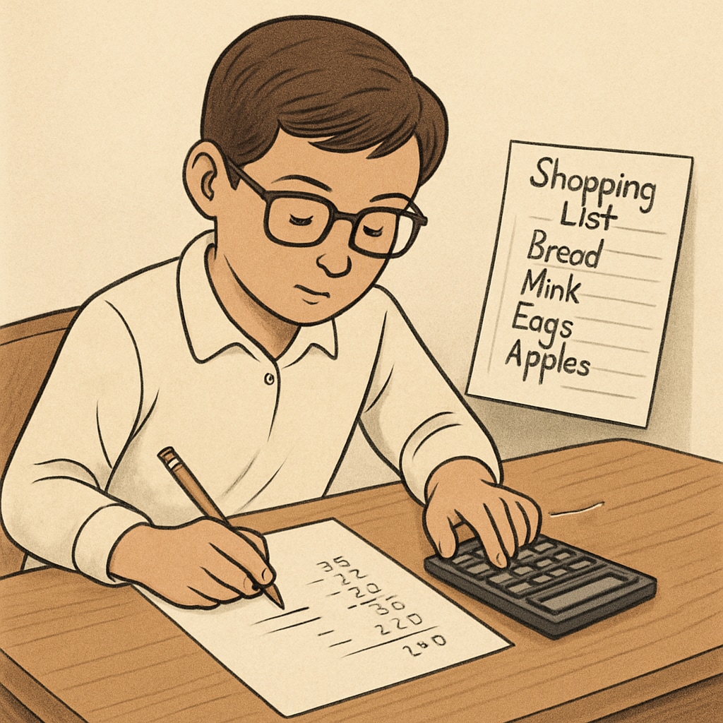 A student applying basic math to real-life scenarios like budgeting and shopping.