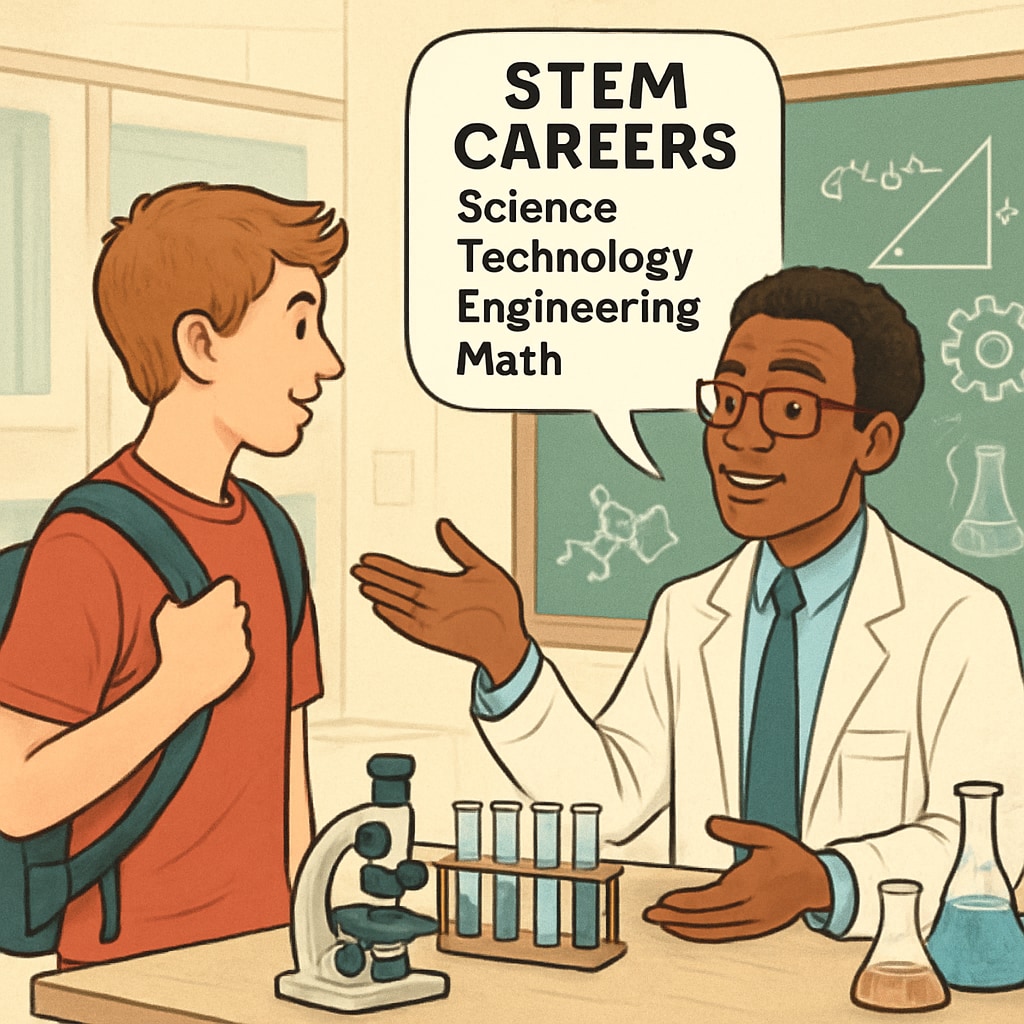 Student exploring STEM career options with an advisor in a college lab.