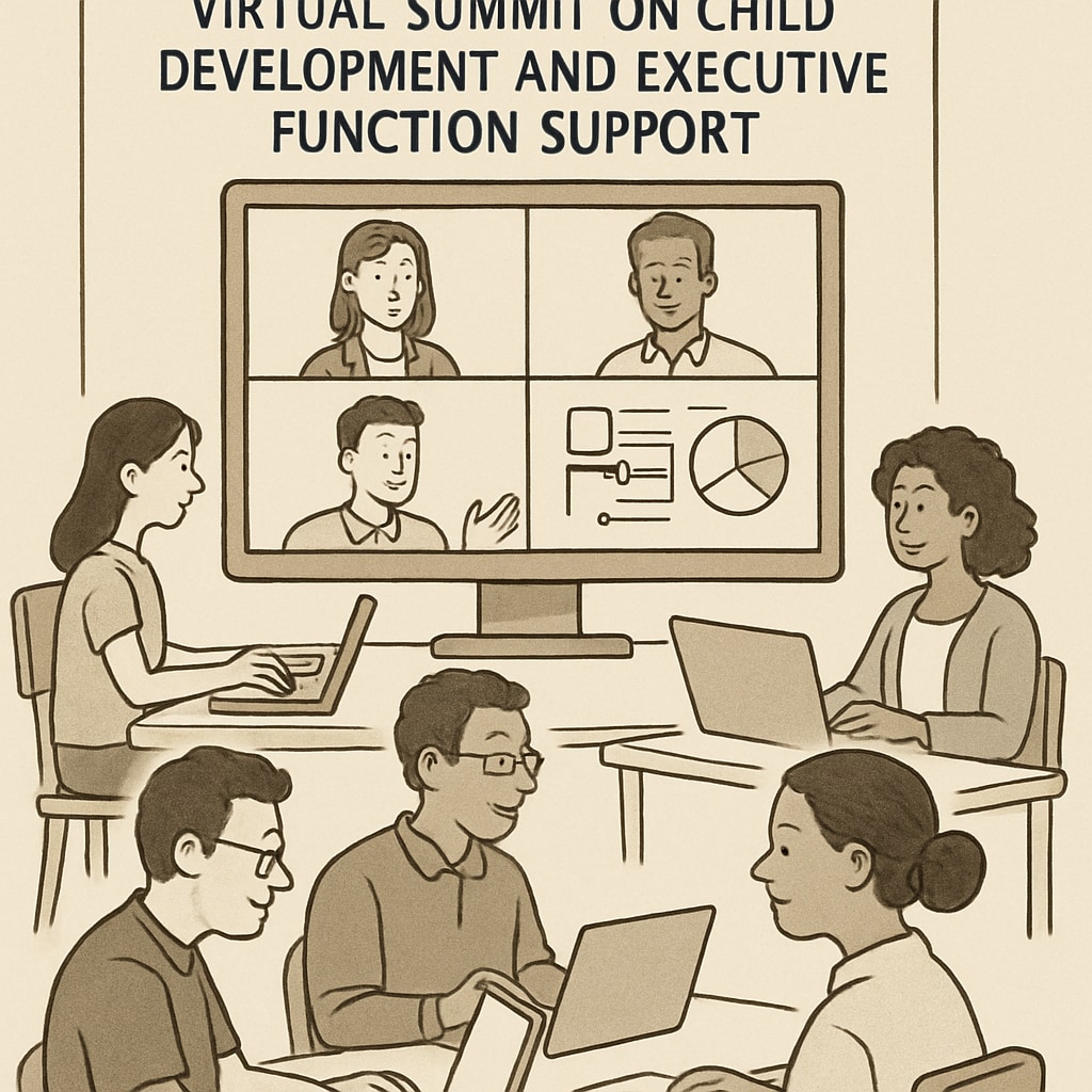 A group of parents attending a virtual summit on child development and executive function support. Parents learning strategies to support executive function challenges in children with ADHD and autism.