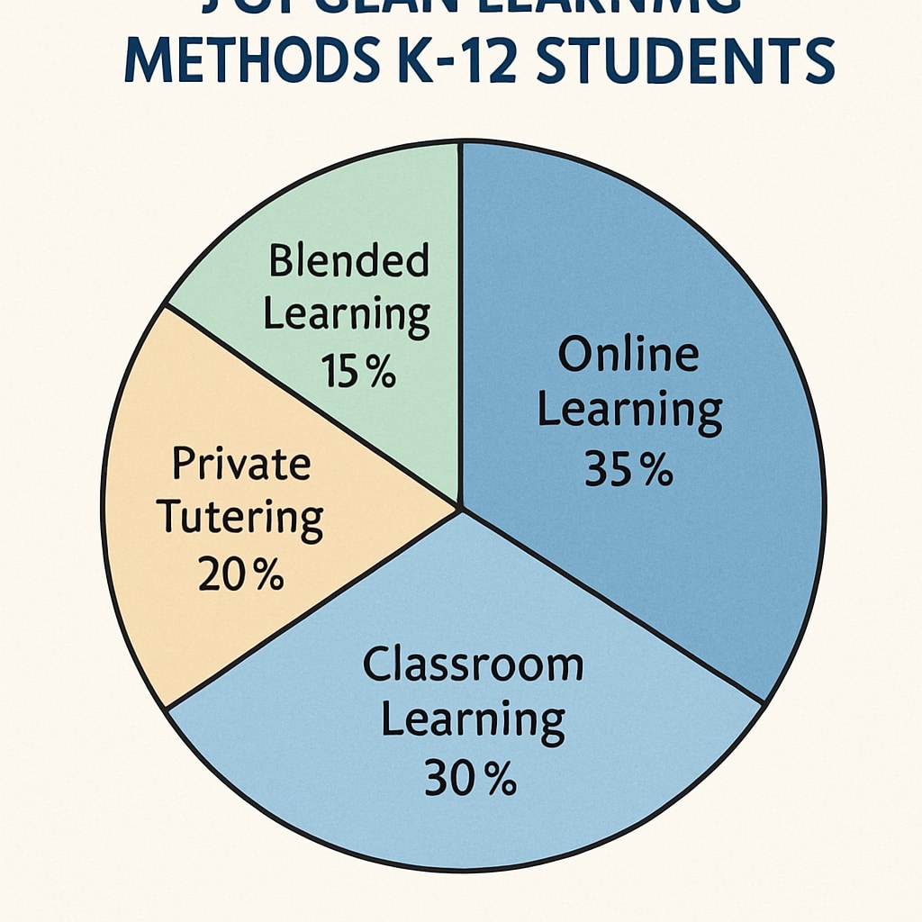 A pie chart showing survey results related to popular learning methods among K12 students, emphasizing data-driven research. Survey results on K12 learning methods represented by a pie chart