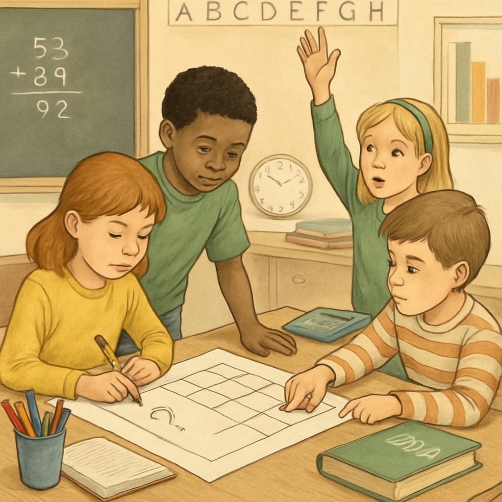 A group of children in a classroom setting, engaged in problem-solving activities, symbolizing intelligence testing. Children working on problem-solving activities related to intelligence testing.
