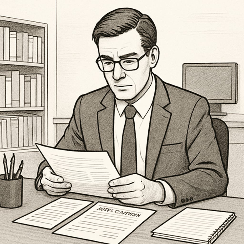 A professional consultant reviewing a student’s documents in an office setting. Consultant helping a student with U.S. master’s application.