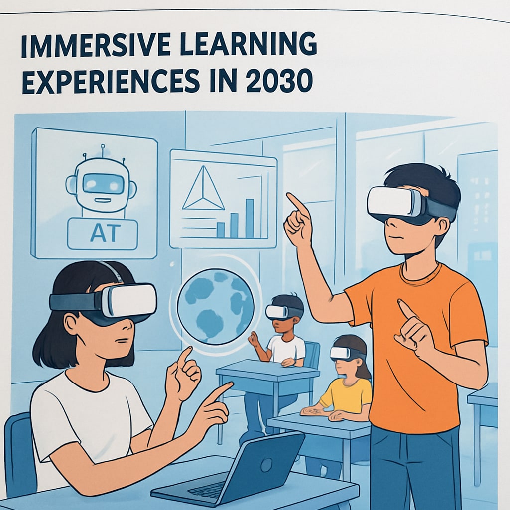 Students using AI-powered virtual reality systems to enhance education.