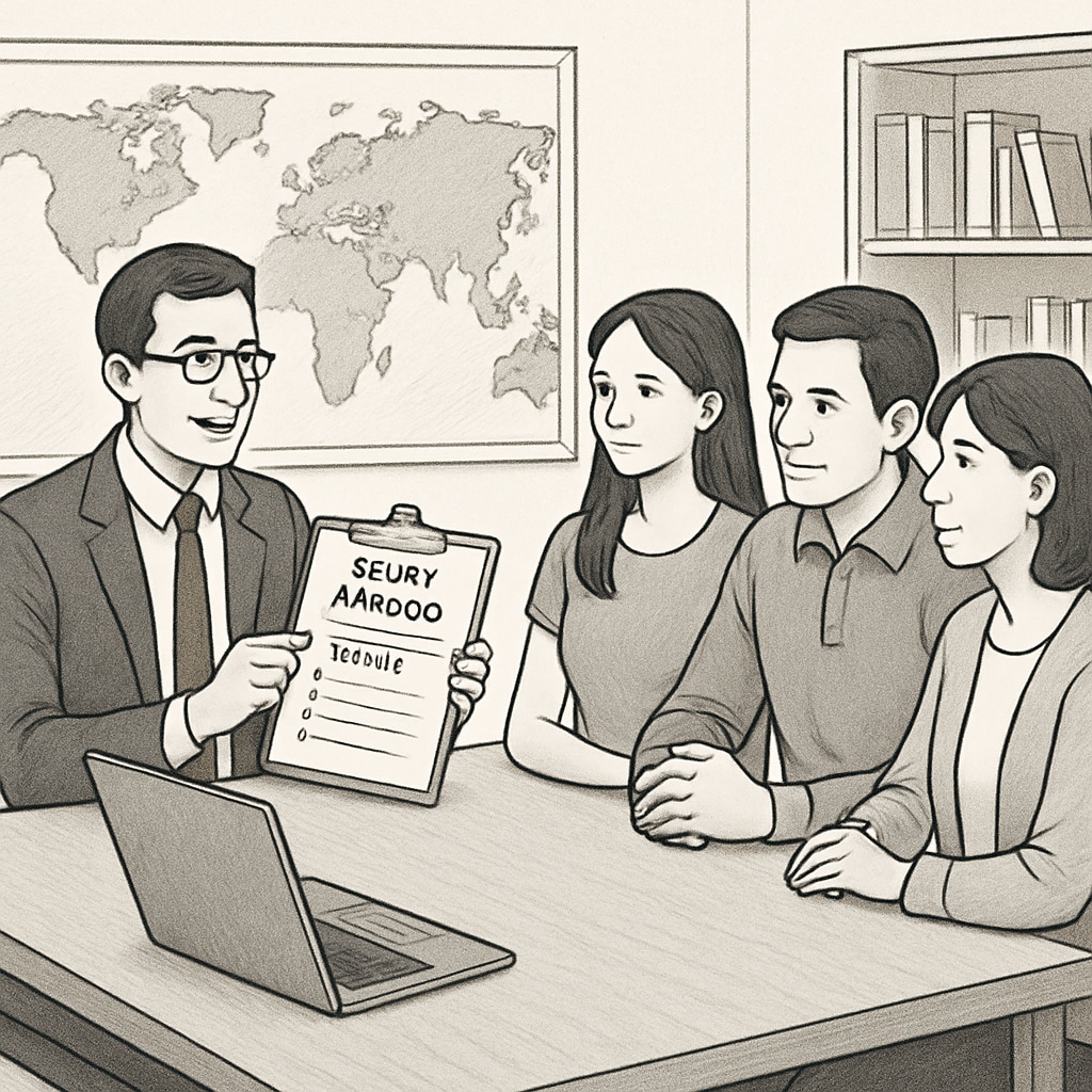 Consultant guiding a family on U.S. master's program applications.