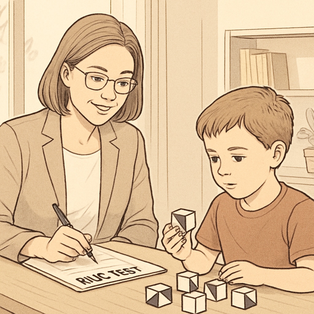 Child taking the WISC test, relevant to intelligence evaluation methods.