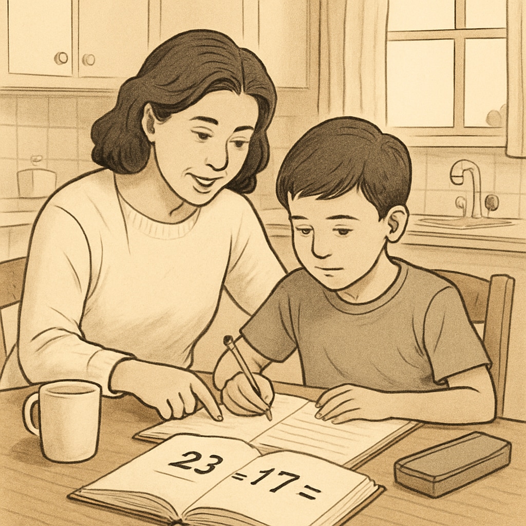 Parent and child working on math problems together, showcasing learning motivation.