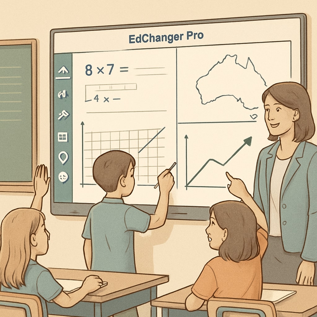 Students using EdChanger Pro’s interactive whiteboard feature