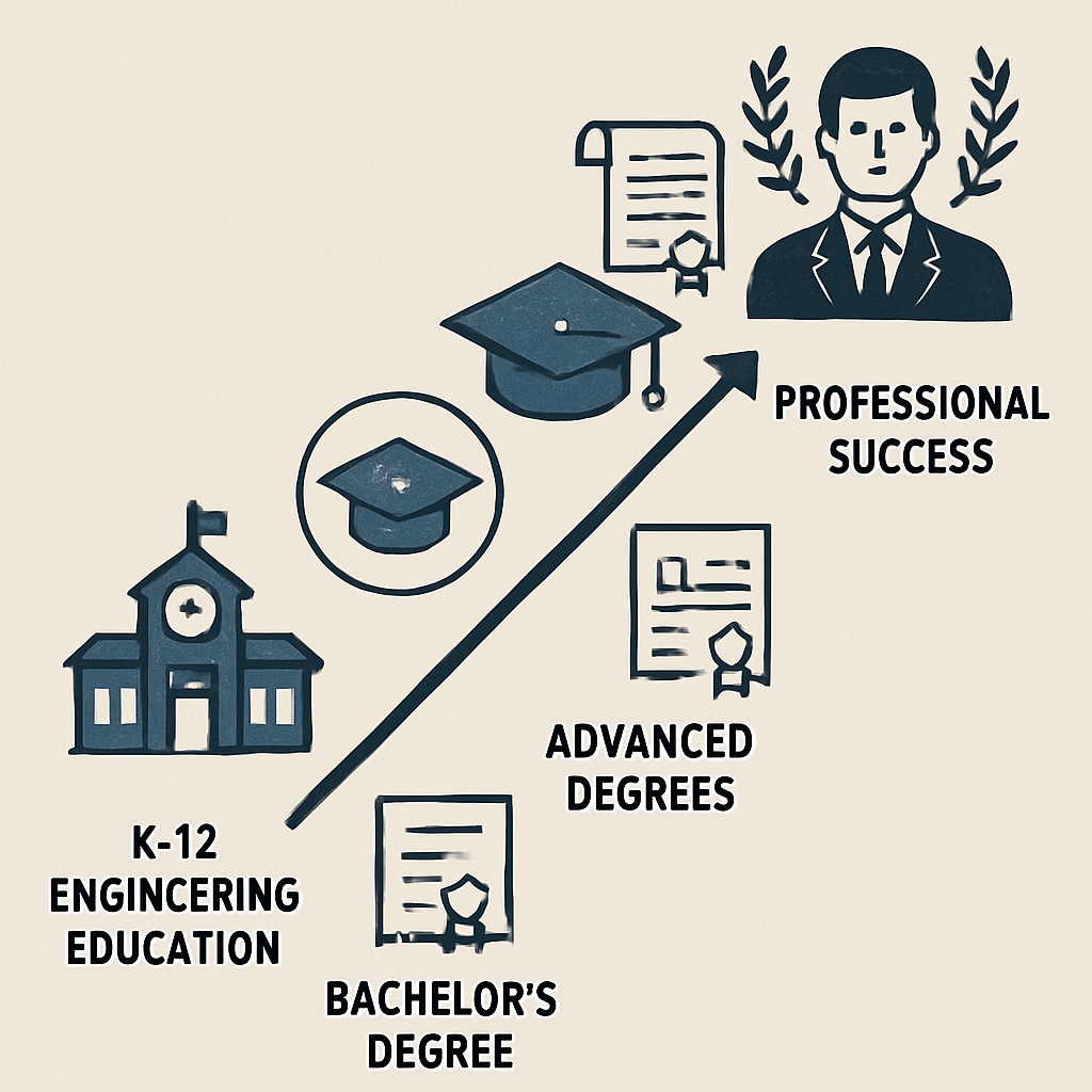 Visual representation of K-12 engineering education leading to advanced degrees.