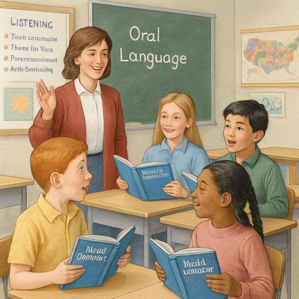Students practicing oral language using 