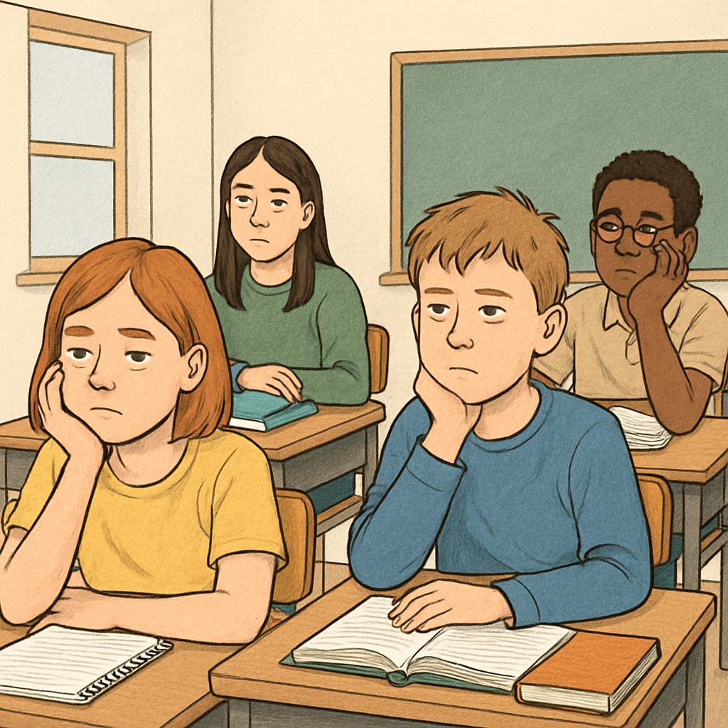 Students looking bored in a classroom, highlighting the issue of boredom in education.