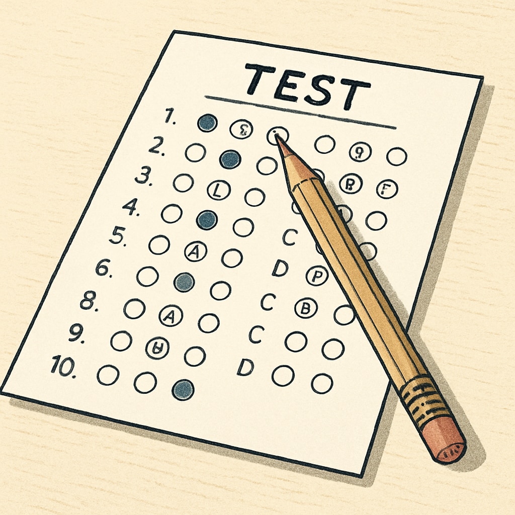 A multiple-choice test paper with a pencil resting on it, symbolizing decision-making under pressure. A close-up of a math exam featuring multiple-choice questions.
