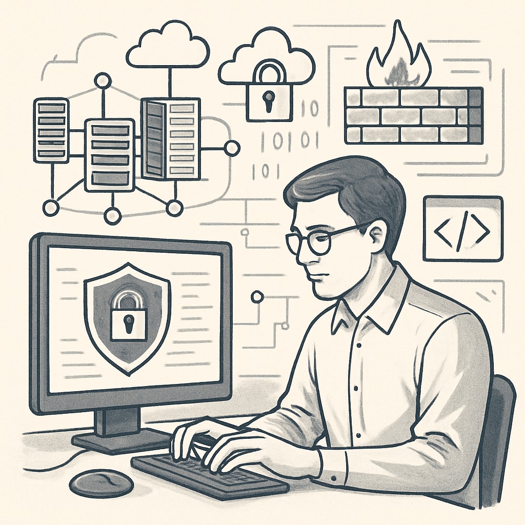 Cybersecurity professional working on a secure system.
