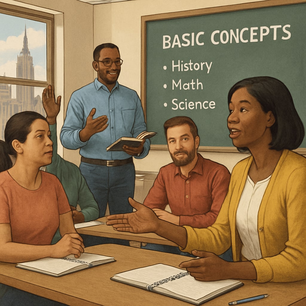 Adult education and cultural adaptation course in New York City classroom.