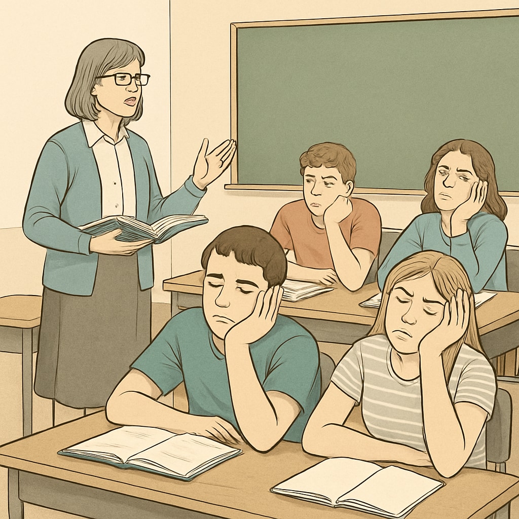Students appearing disengaged during a lecture, highlighting boredom in education environments.