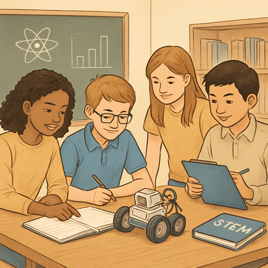 Students working on a STEM project, representing engagement-focused learning.