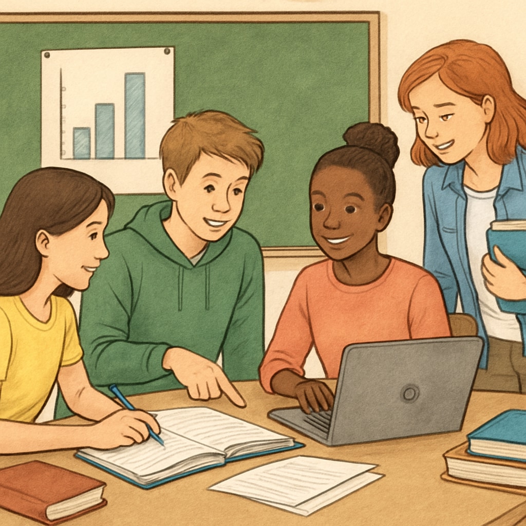Students collaborating in a group activity, illustrating interactive learning methods to reduce classroom boredom.