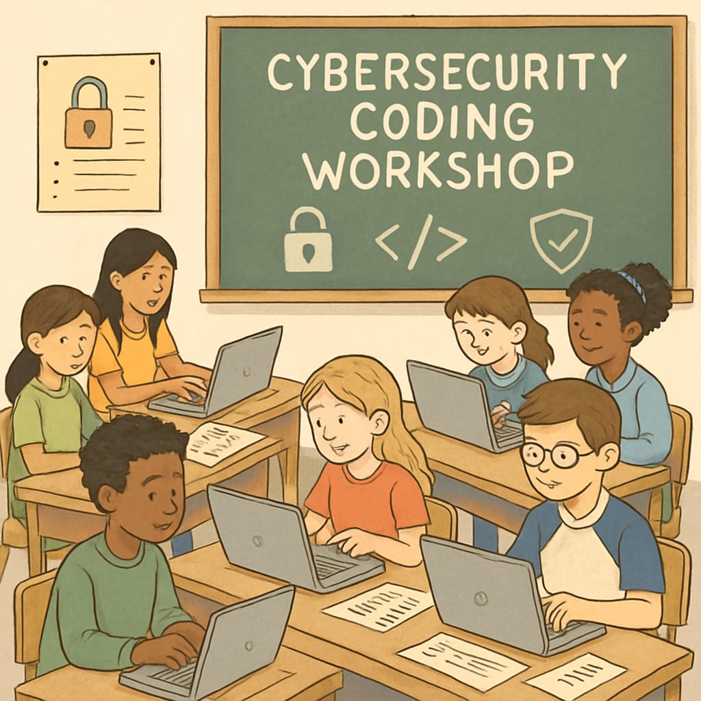 K12 students learning cybersecurity basics during a workshop.