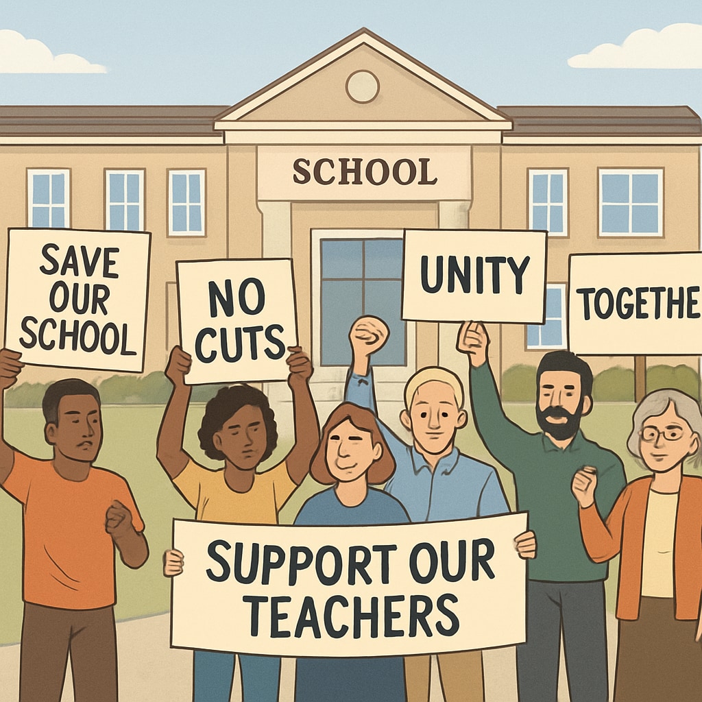 Community members protesting unethical school board practices.