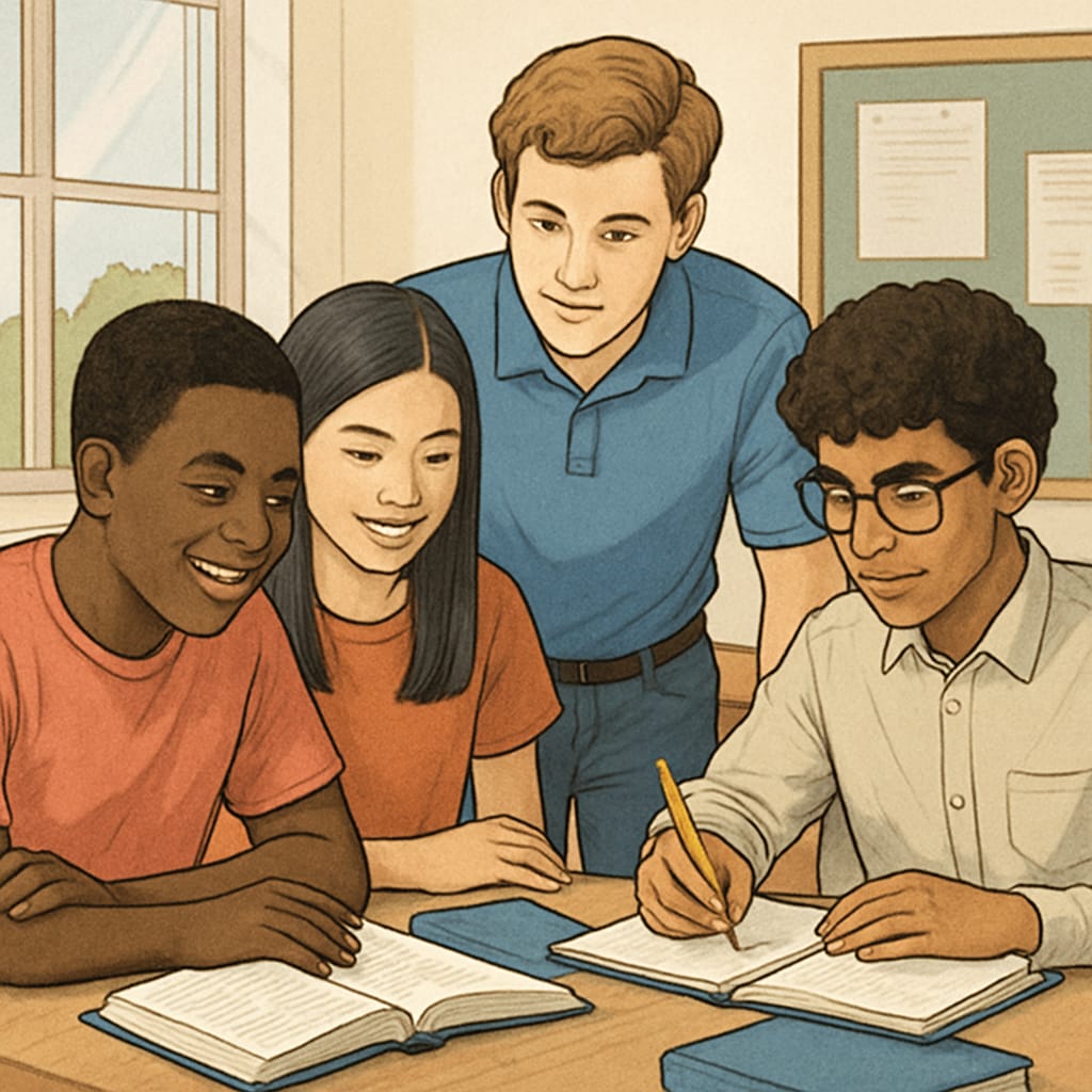 A diverse group of high school students participating in a mentorship program, reflecting UC San Diego's outreach efforts. High school students in a mentorship program supported by UC San Diego.